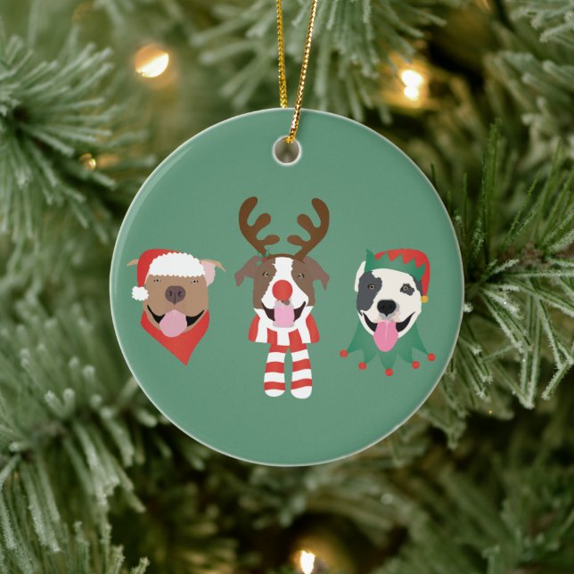 Merry Christmas Pit Bull Dogs Ceramic Tree Decoration (Tree)
