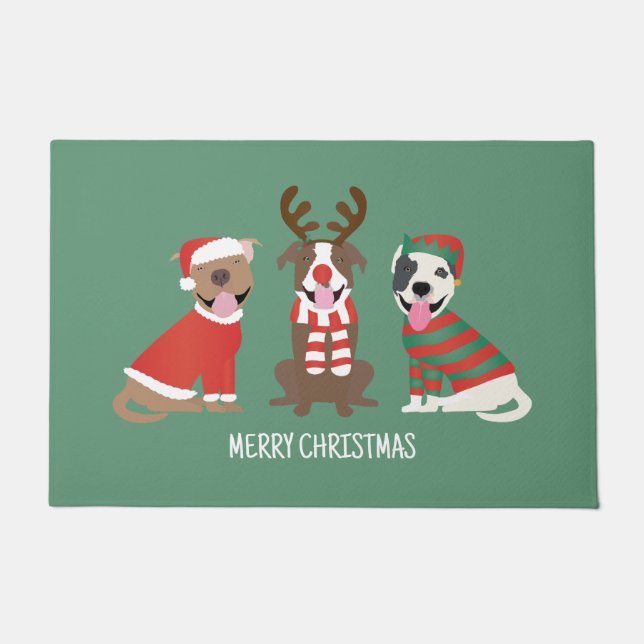 Merry Christmas Pit Bull Dogs Doormat (Front)