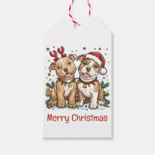 Merry Christmas Pit Bull Dogs Gift Tags