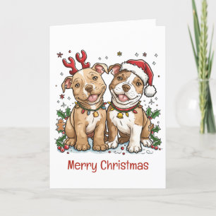 Merry Christmas Pit Bull Dogs Holiday Card