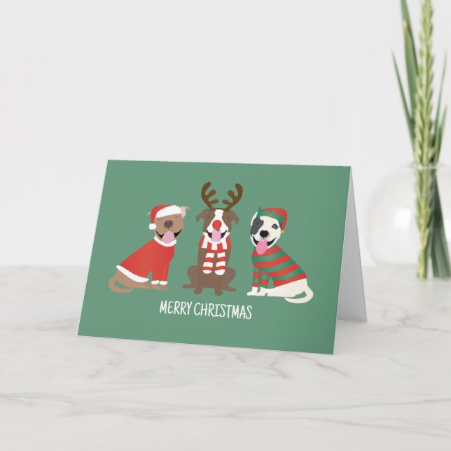 Merry Christmas Pit Bull Dogs Holiday Card (Front)