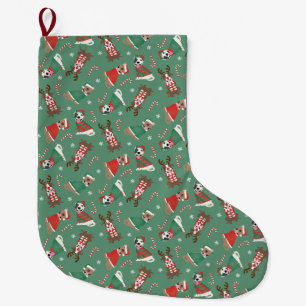 Merry Christmas Pit Bull Dogs Large Christmas Stocking