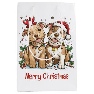 Merry Christmas Pit Bull Dogs Medium Gift Bag