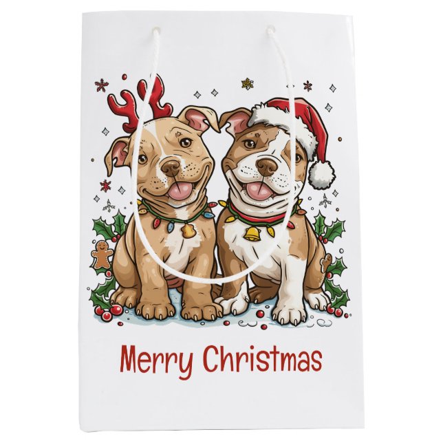 Merry Christmas Pit Bull Dogs Medium Gift Bag (Front)