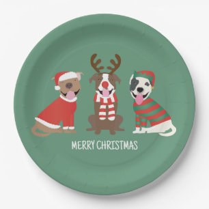 Merry Christmas Pit Bull Dogs Paper Plate