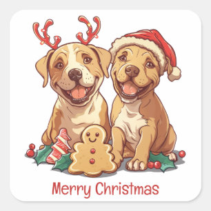 Merry Christmas Pit Bull Dogs Square Sticker