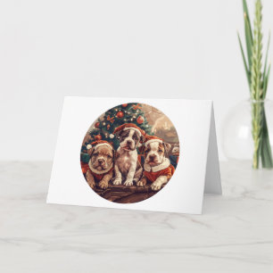 Merry Christmas Pit Bull Puppy Dogs Holiday Card