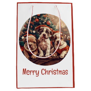 Merry Christmas Pit Bull Puppy Dogs Medium Gift Bag