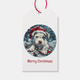 Merry Christmas Pit Bull Santa Puppy Gift Tags