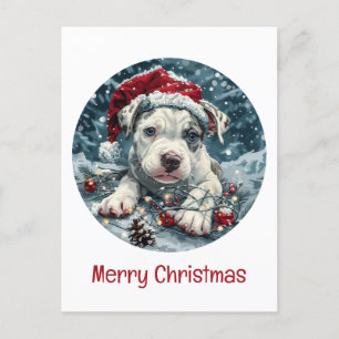 Merry Christmas Pit Bull Santa Puppy Holiday Postcard