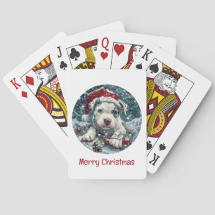 Merry Christmas Pit Bull Santa Puppy Playing Cards