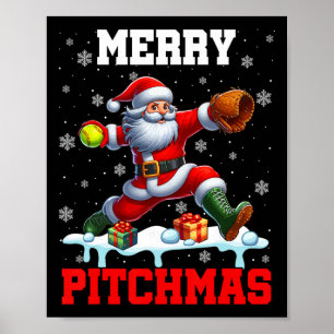 Merry Christmas Pitchmas Pitcher Softll Costume Pl Poster