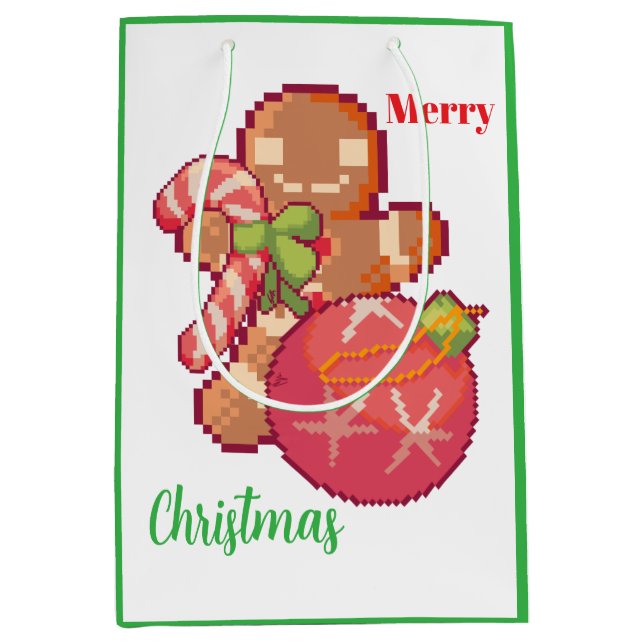 Merry Christmas Pixel Art, Pixel Art  Medium Gift Bag (Front)