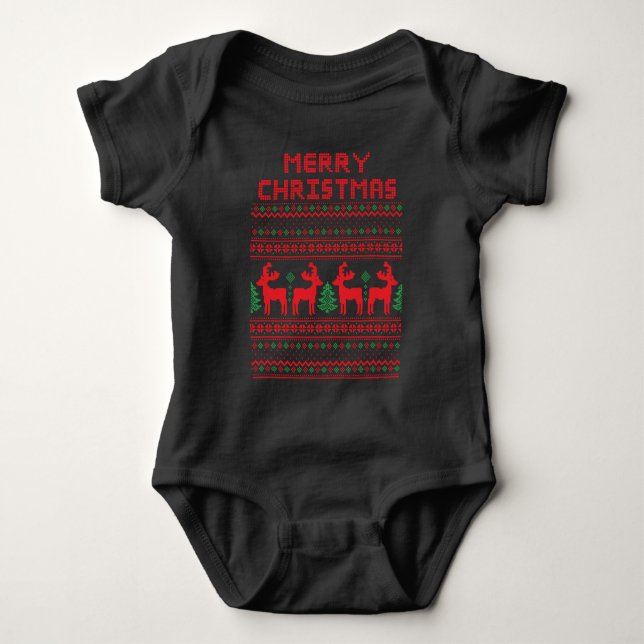 MERRY CHRISTMAS PIXEL ART STYLE BABY BODYSUIT (Front)