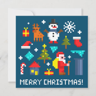 Merry Christmas pixel cartoons Card