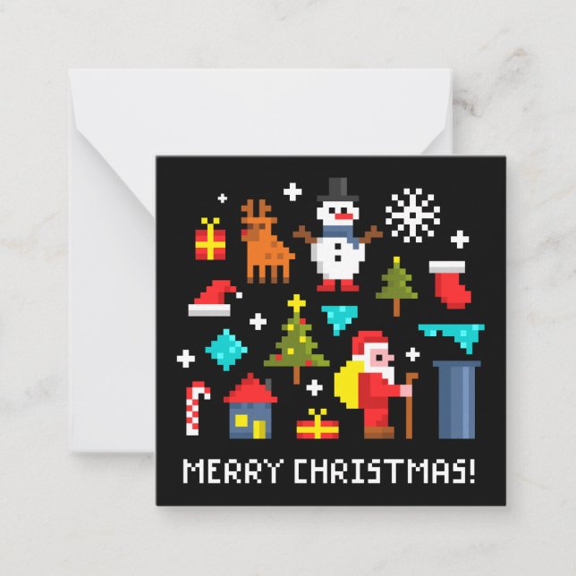Merry Christmas pixel cartoons Card (Front)