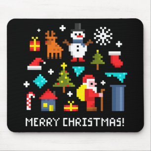 Merry Christmas pixel cartoons Mouse Mat