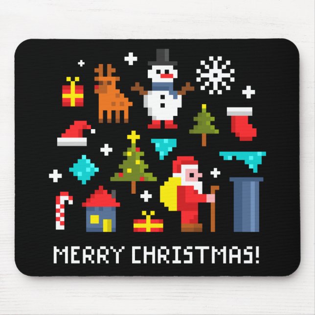 Merry Christmas pixel cartoons Mouse Mat (Front)