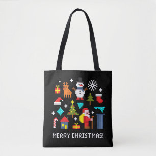 Merry Christmas pixel cartoons Tote Bag