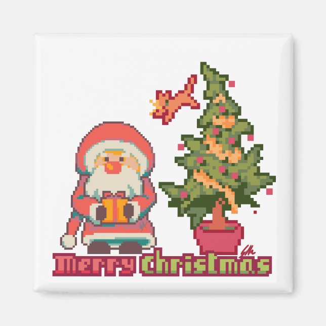 Merry Christmas Pixelart, Pixel Art Magnet (Front)