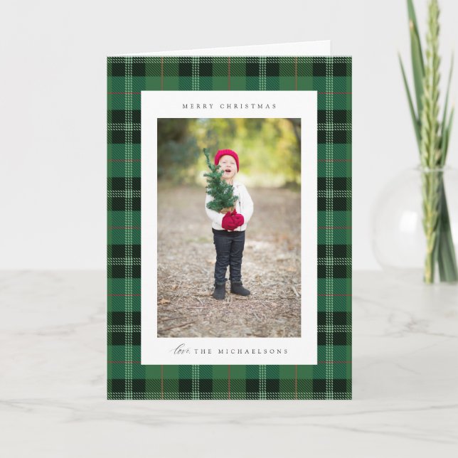 Merry Christmas Plaid | ADD YOUR FAMILY PHOTO Holi Holiday Card (Front)