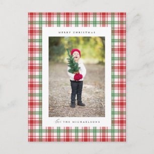 Merry Christmas Plaid ADD YOUR FAMILY PHOTO Post Postcard