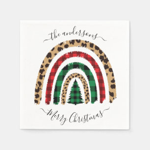 Merry Christmas Plaid and Leopard Print Rainbow Napkin