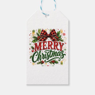 Merry Christmas Plaid Bow Gift Tags