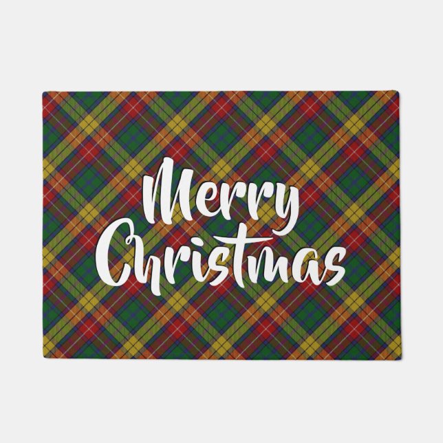 Merry Christmas Plaid Buchanan Tartan Doormat (Front)