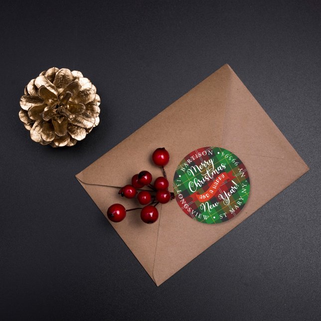 merry christmas plaid Christmas company marketing  Classic Round Sticker (Creator Uploaded)