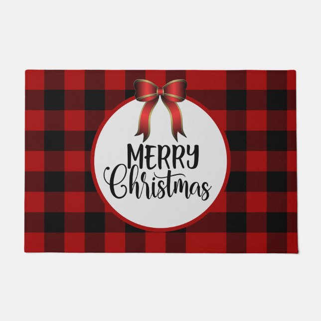 Merry Christmas Plaid  Doormat (Front)