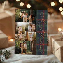 Merry Christmas Plaid Foil Family Photo Holiday