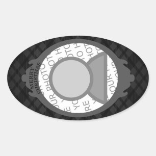 merry christmas (plaid frame) oval sticker