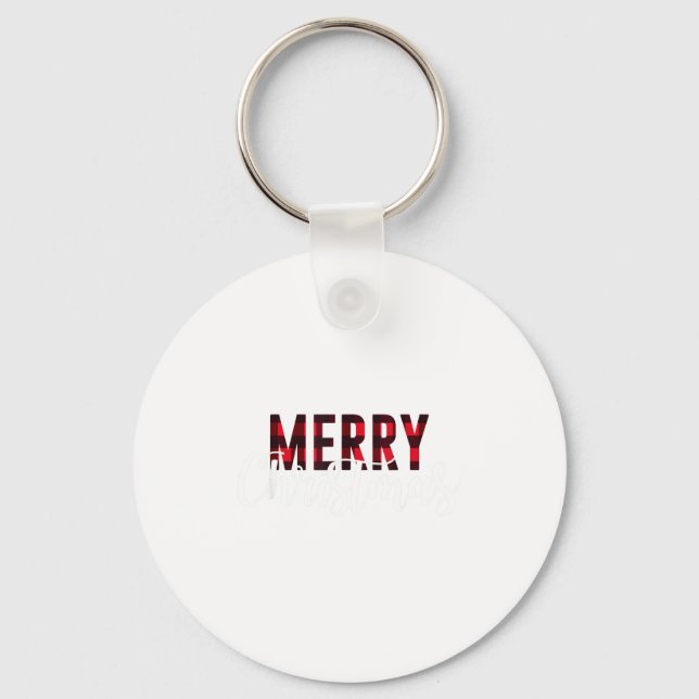Merry Christmas Plaid Graphic Christmas Letter Pri Key Ring (Front)