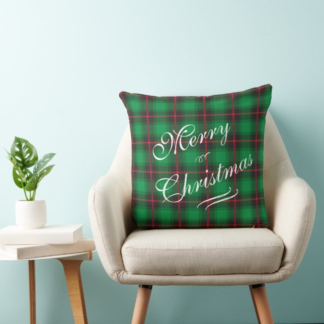 Merry Christmas Plaid Green Festive Wreath  Cushion (Chair)