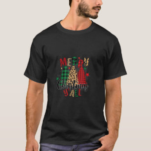 Merry Christmas Plaid Leopard Christmas Tree Graph T-Shirt