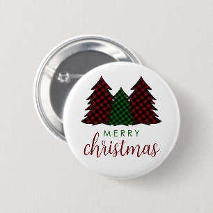 Merry Christmas Plaid Pattern Christmas Tree 6 Cm Round Badge