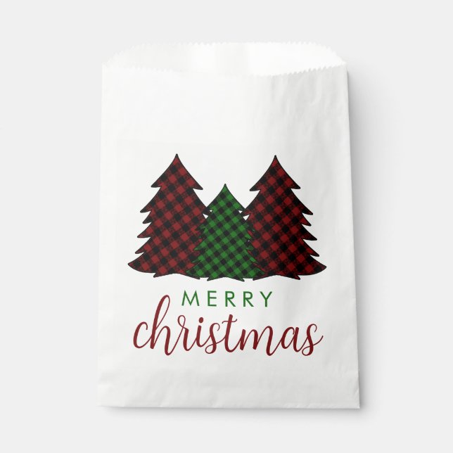 Merry Christmas Plaid Pattern Christmas Tree Favour Bags (Front)