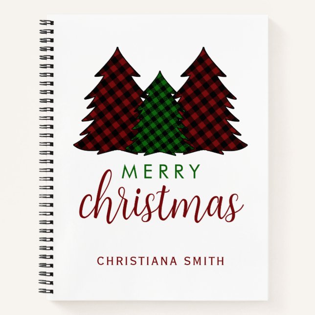 Merry Christmas Plaid Pattern Christmas Tree Notebook (Front)