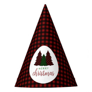 Merry Christmas Plaid Pattern Christmas Tree Party Hat