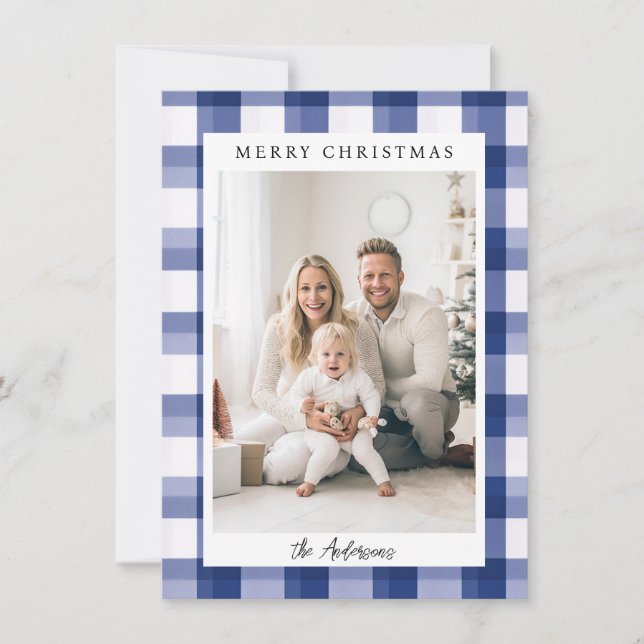 Merry Christmas! Plaid pattern, photo  Holiday Card (Front)