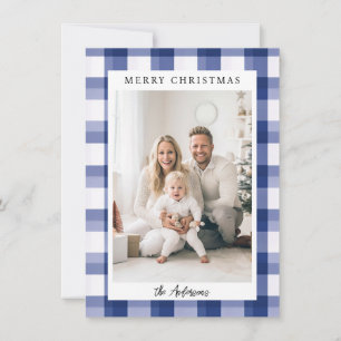 Merry Christmas! Plaid pattern, photo Holiday Card