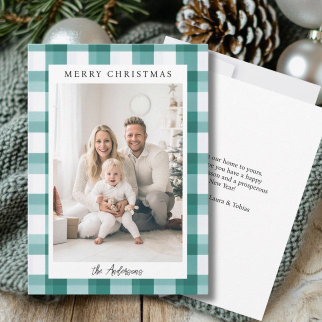 Merry Christmas! Plaid pattern, photo  Holiday Card (Merry Christmas! Plaid Pattern Photo Holiday Card)