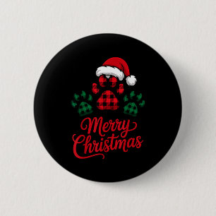 Merry Christmas Plaid Paw Pet Owners Holiday Dog L 6 Cm Round Badge