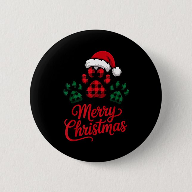 Merry Christmas Plaid Paw Pet Owners Holiday Dog L 6 Cm Round Badge (Front)