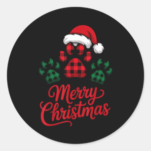 Merry Christmas Plaid Paw Pet Owners Holiday Dog L Classic Round Sticker