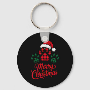 Merry Christmas Plaid Paw Pet Owners Holiday Dog L Key Ring