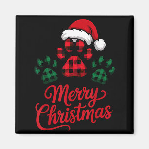 Merry Christmas Plaid Paw Pet Owners Holiday Dog L Magnet