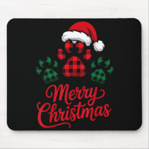 Merry Christmas Plaid Paw Pet Owners Holiday Dog L Mouse Mat