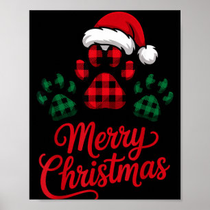 Merry Christmas Plaid Paw Pet Owners Holiday Dog L Poster